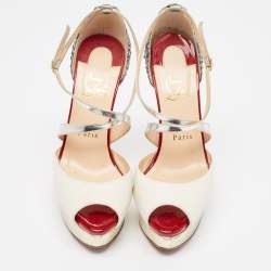 Pre Owned Christian Louboutin Multicolor Python And Leather Crisscross Peep Toe Pumps Size 37