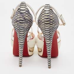 Pre Owned Christian Louboutin Multicolor Python And Leather Crisscross Peep Toe Pumps Size 37