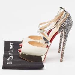 Pre Owned Christian Louboutin Multicolor Python And Leather Crisscross Peep Toe Pumps Size 37