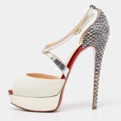 Pre Owned Christian Louboutin Multicolor Python And Leather Crisscross Peep Toe Pumps Size 37