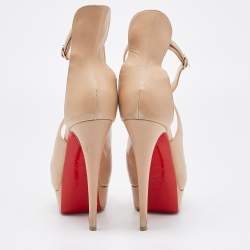 Christian Louboutin Beige Leather Marlenalta Peep Toe Platform Ankle Strap Sandals Size 36.5