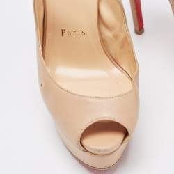 Christian Louboutin Beige Leather Marlenalta Peep Toe Platform Ankle Strap Sandals Size 36.5