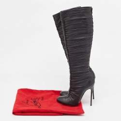 Pre Owned Christian Louboutin Black Leather Mervillon Knee Boots Size 37