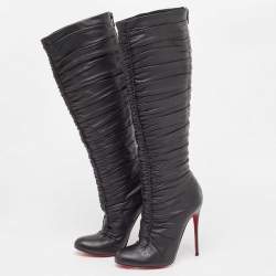 Pre Owned Christian Louboutin Black Leather Mervillon Knee Boots Size 37