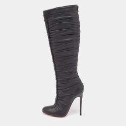Pre Owned Christian Louboutin Black Leather Mervillon Knee Boots Size 37