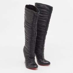 Pre Owned Christian Louboutin Black Leather Mervillon Knee Boots Size 37