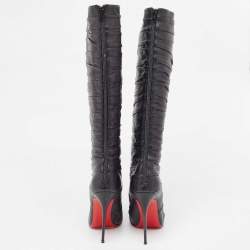 Pre Owned Christian Louboutin Black Leather Mervillon Knee Boots Size 37