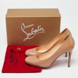 Pre Owned Christian Louboutin Beige Patent Leather New Simple Platform Pumps Size 39.5