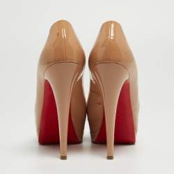 Pre Owned Christian Louboutin Beige Patent Leather Palais Royal Peep Toe Platform Pumps Size 38.5