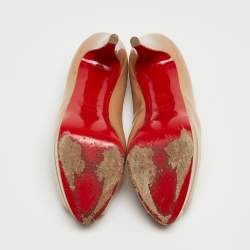 Pre Owned Christian Louboutin Beige Patent Leather Palais Royal Peep Toe Platform Pumps Size 38.5