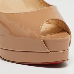 Pre Owned Christian Louboutin Beige Patent Leather Palais Royal Peep Toe Platform Pumps Size 38.5