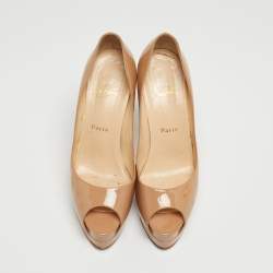 Pre Owned Christian Louboutin Beige Patent Leather Palais Royal Peep Toe Platform Pumps Size 38.5