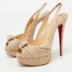 Christian Louboutin Beige Python Jenny Knotted Slingback Platform Sandals Size 37