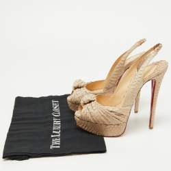 Christian Louboutin Beige Python Jenny Knotted Slingback Platform Sandals Size 37