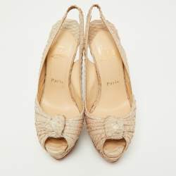 Christian Louboutin Beige Python Jenny Knotted Slingback Platform Sandals Size 37