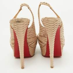 Christian Louboutin Beige Python Jenny Knotted Slingback Platform Sandals Size 37