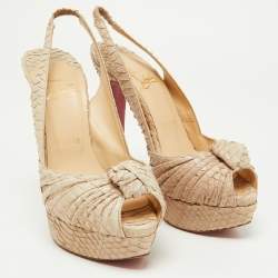Christian Louboutin Beige Python Jenny Knotted Slingback Platform Sandals Size 37