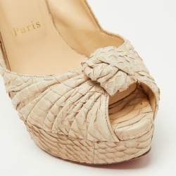Christian Louboutin Beige Python Jenny Knotted Slingback Platform Sandals Size 37