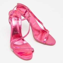 Pre Owned Christian Louboutin Pink Iridescent Leather Rosalie Sandals Size 38