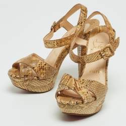 Christian Louboutin Beige Python Leather  Ankle Strap Sandals Size 35