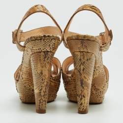 Christian Louboutin Beige Python Leather  Ankle Strap Sandals Size 35