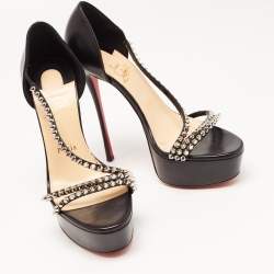 Christian Louboutin Black Leather So Spike Alta Sandals Size 38