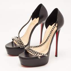 Christian Louboutin Black Leather So Spike Alta Sandals Size 38