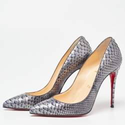 مملوكة مسبقًا حذاء كعب عالي كريستيان لوبوتان سو كيت جلد ثعبان أزرق ميتالك مقاس 41