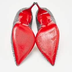 مملوكة مسبقًا حذاء كعب عالي كريستيان لوبوتان سو كيت جلد ثعبان أزرق ميتالك مقاس 41