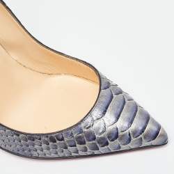 مملوكة مسبقًا حذاء كعب عالي كريستيان لوبوتان سو كيت جلد ثعبان أزرق ميتالك مقاس 41