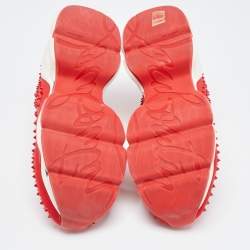 Pre Owned Christian Louboutin Red Neoprene Spike Sock Sneakers Size 38.5