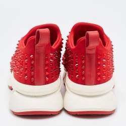 Pre Owned Christian Louboutin Red Neoprene Spike Sock Sneakers Size 38.5