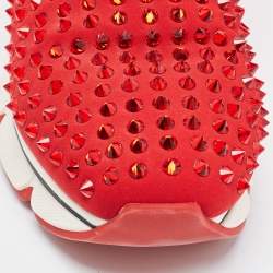 Pre Owned Christian Louboutin Red Neoprene Spike Sock Sneakers Size 38.5
