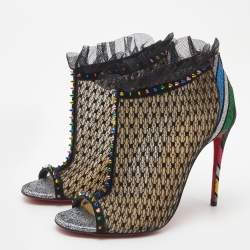 Christian Louboutin Multicolor Mesh and Lace Juliettra Ankle Boots Size 37