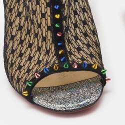 Christian Louboutin Multicolor Mesh and Lace Juliettra Ankle Boots Size 37