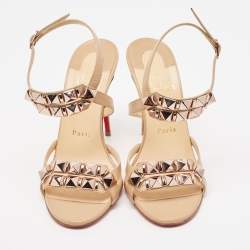 Pre Owned Christian Louboutin Beige Leather Galerietta Sandals Size 37