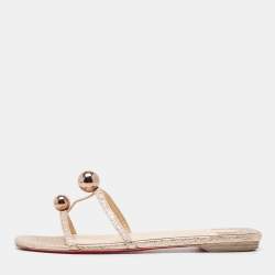 Pre Owned Christian Louboutin Metallic Rose Leather Atonetta Ornament Flat Slides Size 38 