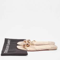 Pre Owned Christian Louboutin Metallic Rose Leather Atonetta Ornament Flat Slides Size 38 