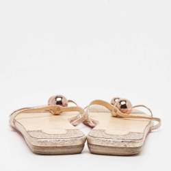 Pre Owned Christian Louboutin Metallic Rose Leather Atonetta Ornament Flat Slides Size 38 