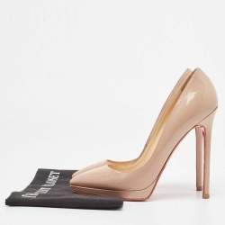Pre Owned Christian Louboutin Beige Patent Leather Pigalle Plato Pumps Size 37