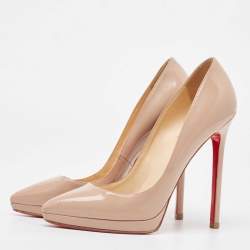 Pre Owned Christian Louboutin Beige Patent Leather Pigalle Plato Pumps Size 37