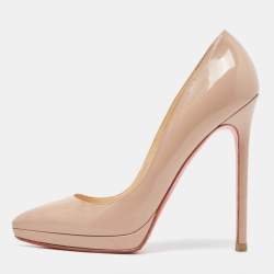 Pre Owned Christian Louboutin Beige Patent Leather Pigalle Plato Pumps Size 37
