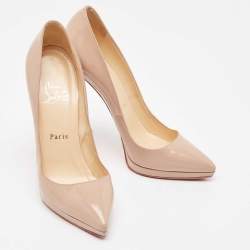 Pre Owned Christian Louboutin Beige Patent Leather Pigalle Plato Pumps Size 37