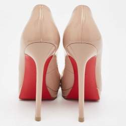 Pre Owned Christian Louboutin Beige Patent Leather Pigalle Plato Pumps Size 37