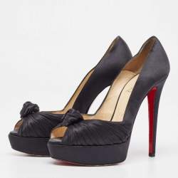 Christian Louboutin Black Knotted Satin Peep Toe Platform Pumps Size 37