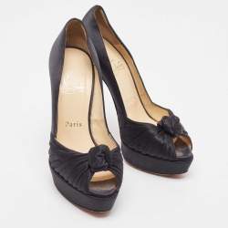 Christian Louboutin Black Knotted Satin Peep Toe Platform Pumps Size 37