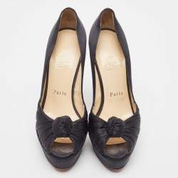 Christian Louboutin Black Knotted Satin Peep Toe Platform Pumps Size 37