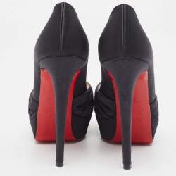Christian Louboutin Black Knotted Satin Peep Toe Platform Pumps Size 37