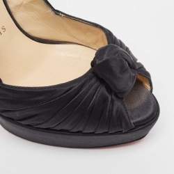 Christian Louboutin Black Knotted Satin Peep Toe Platform Pumps Size 37