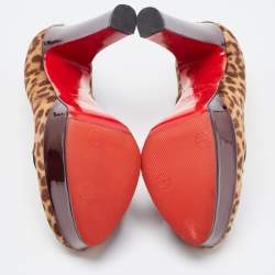 Pre Owned Christian Louboutin Tricolor Animal Print Calf Hair and Suede Platform Loafer Pumps Size 36